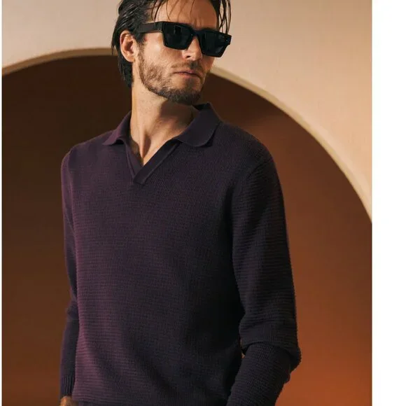 NEW Sweater Knit Polo (The Sebastian Long Sleeve Polo - Amethyst) - Picture 1 of 8